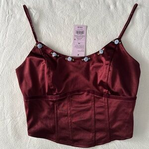 Burgundy Crop Top Bralette with Blue Floral Rosettes NWT wild fable sz XS unique